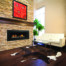 beautiful clean-faced fireplace without louvers on stone feature wall